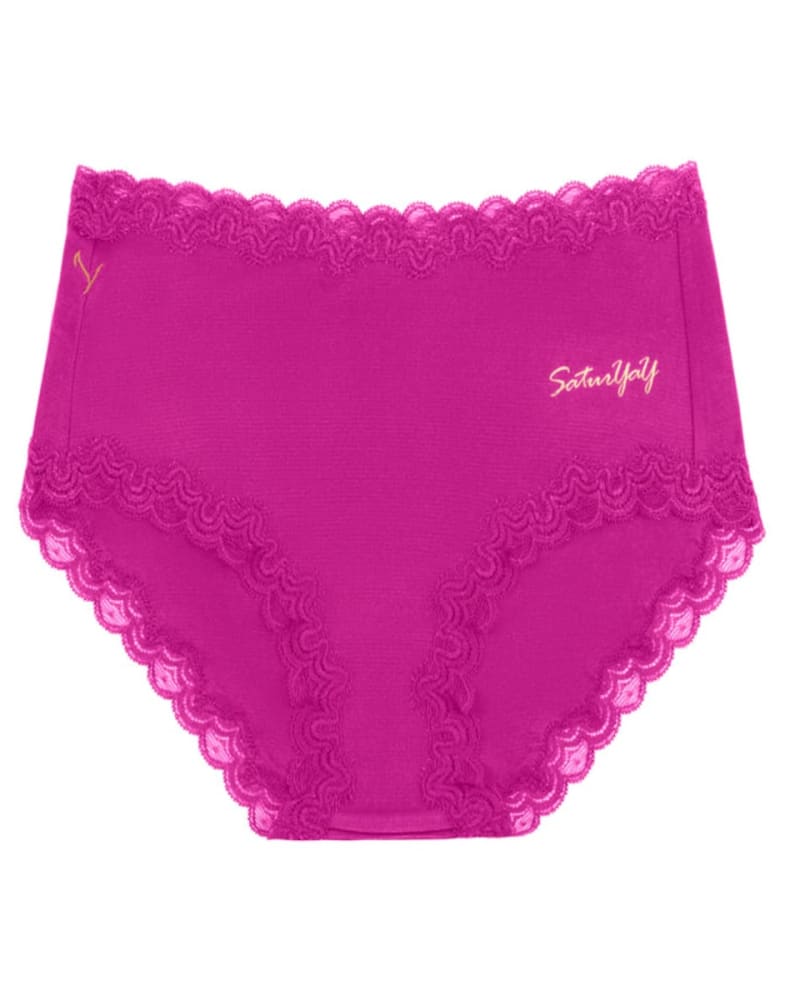Front of a size 2XLarge Soft Silks Days of the Week Panties in SaturYAY in Festival Fuschia by Uwila Warrior. | dia_product_style_image_id:285128